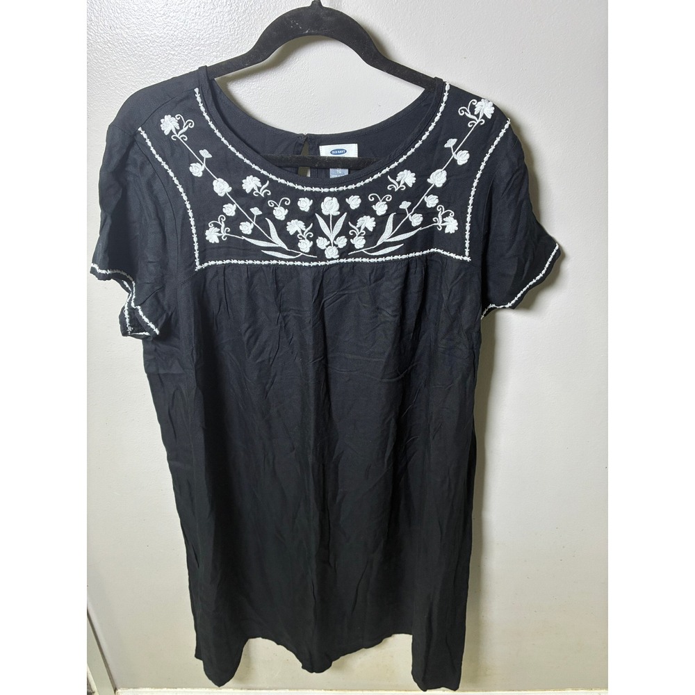 Old Navy Womens XL Black White Floral Embroidered Viscose Shift Dress NWT - Picture 1 of 5